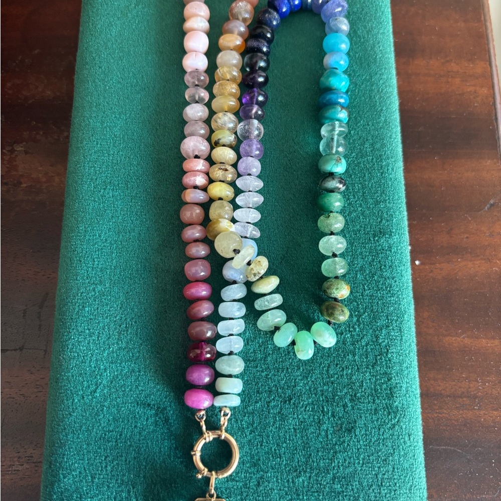 Encirkled Large Rainbow Gemstone with 14k connector and 18k aquamarine pendant